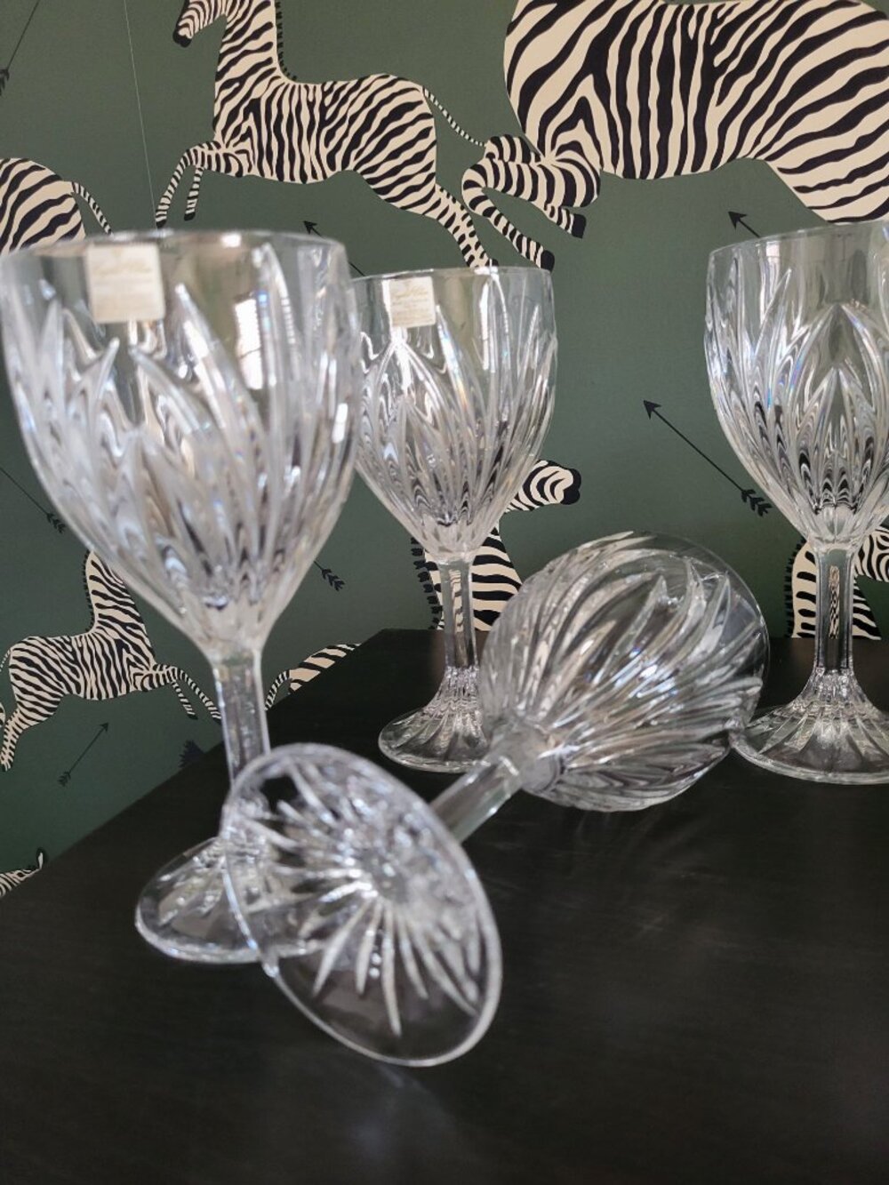 Vintage BOHEMIA Crystal Glasses Goblets "Elise" pattern 7 1/4” -Czech - SET OF 4